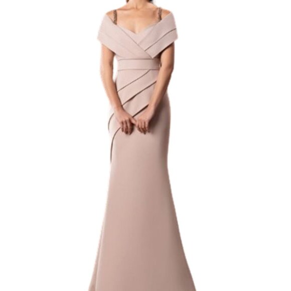 NWT Alexander by Daymor 1576 Jersey Mother of the Bride Dress Suntan Size 6 - Picture 1 of 6